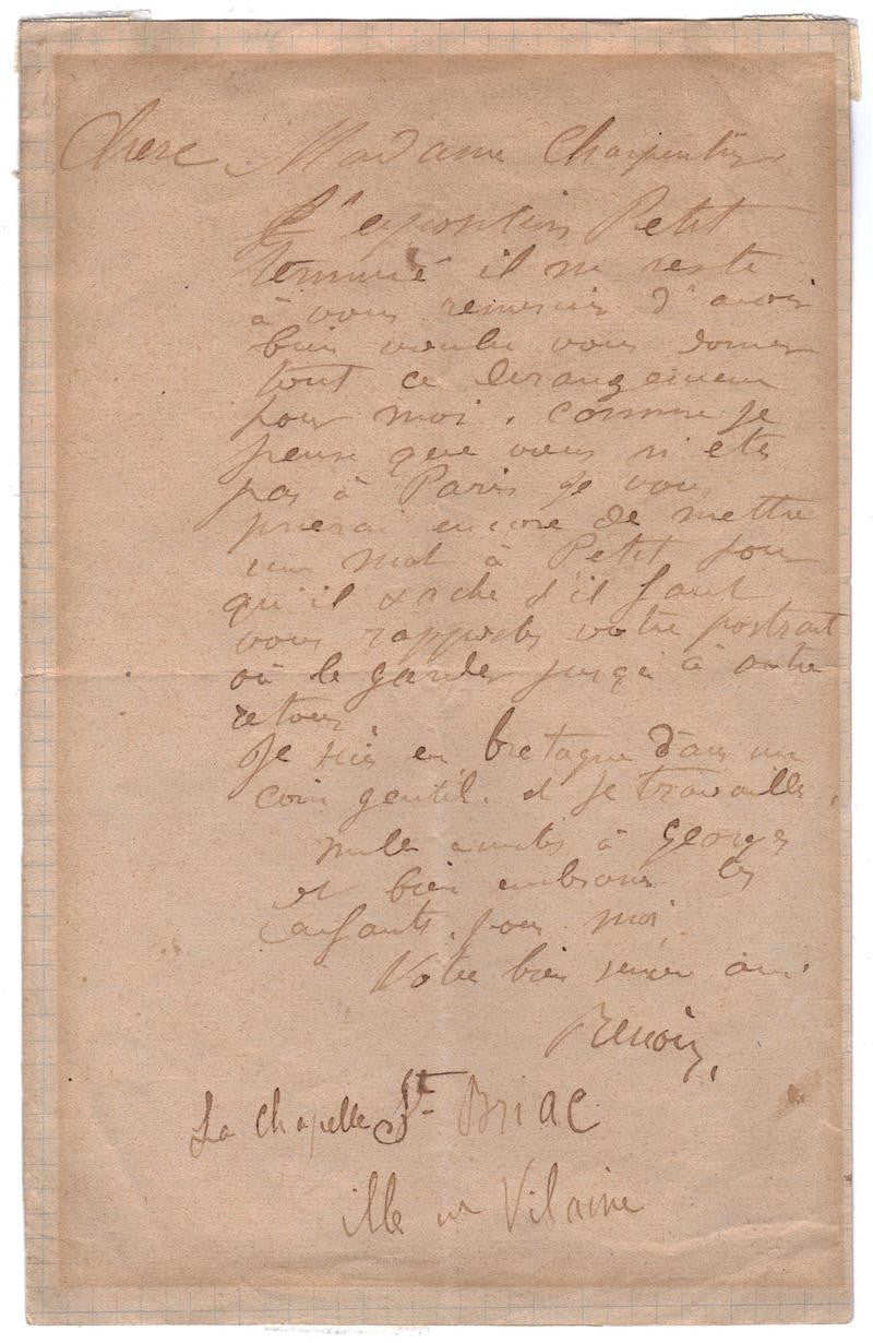 Pierre-Auguste Renoir Handwritten Letter
