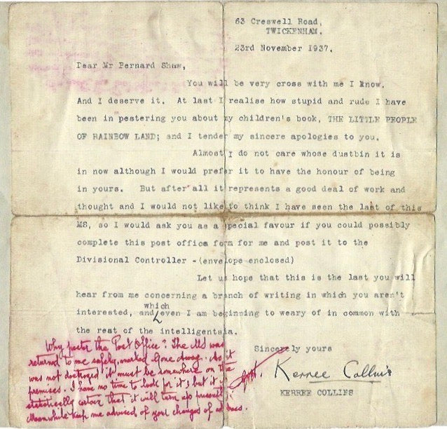 George Bernard Shaw handwritten notes