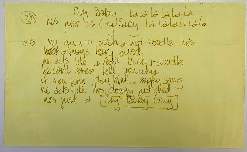 Madonna handwritten lyrics to Cry Baby
