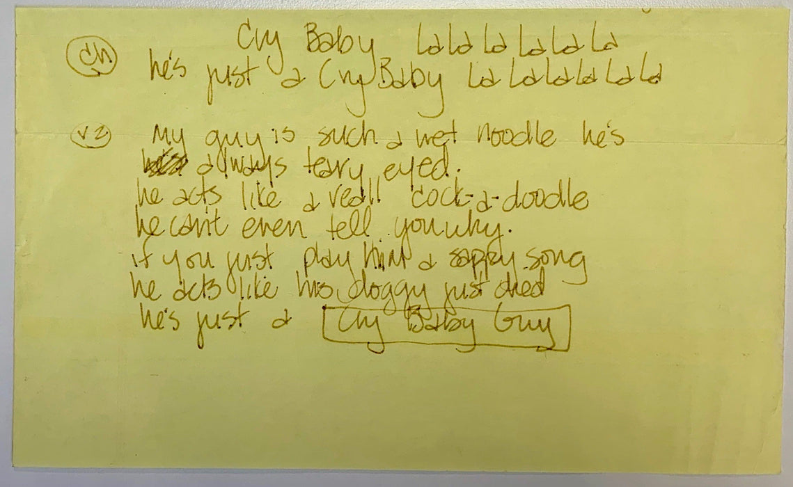 Madonna handwritten lyrics to Cry Baby