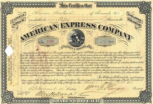 William Fargo Autographed Stock Certificate