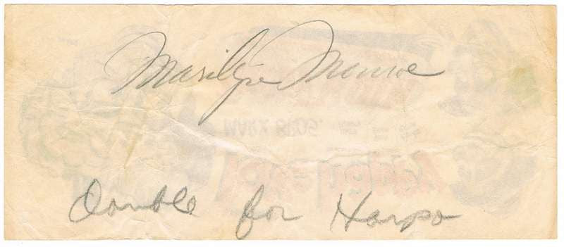 Marilyn Monroe Autograph on Advertising Slip