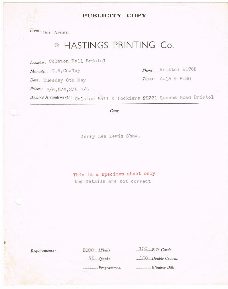 Jerry Lee Lewis/Don Arden Documents