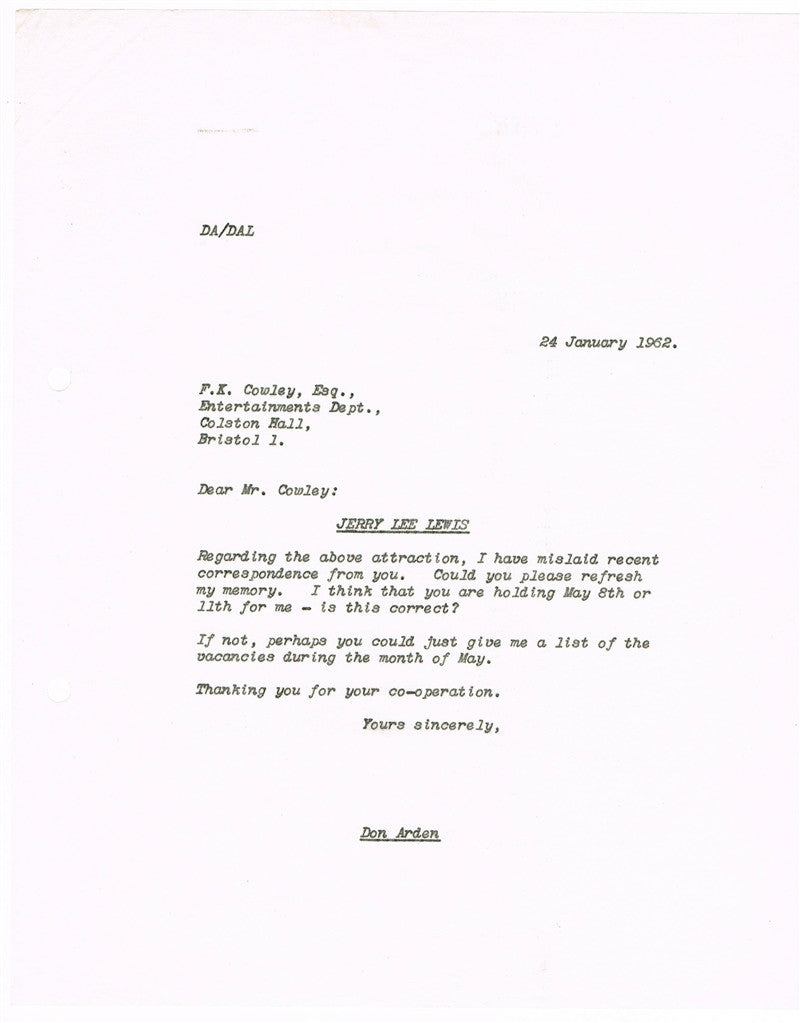 Jerry Lee Lewis/Don Arden Documents