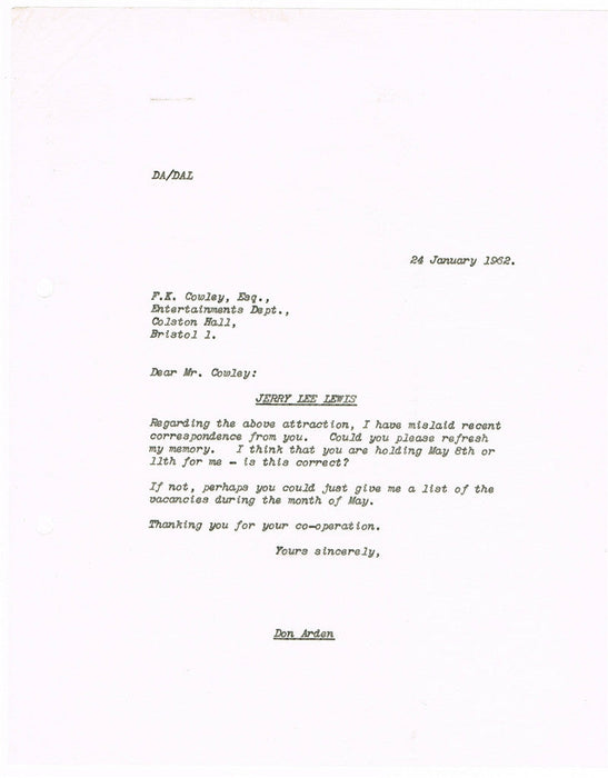 Jerry Lee Lewis/Don Arden Documents