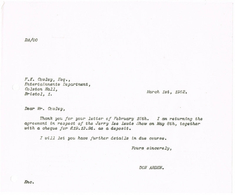 Jerry Lee Lewis/Don Arden Documents