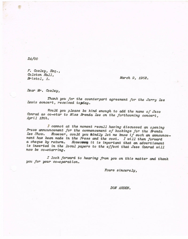 Jerry Lee Lewis/Don Arden Documents