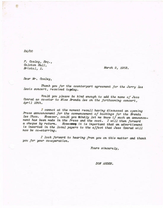Jerry Lee Lewis/Don Arden Documents