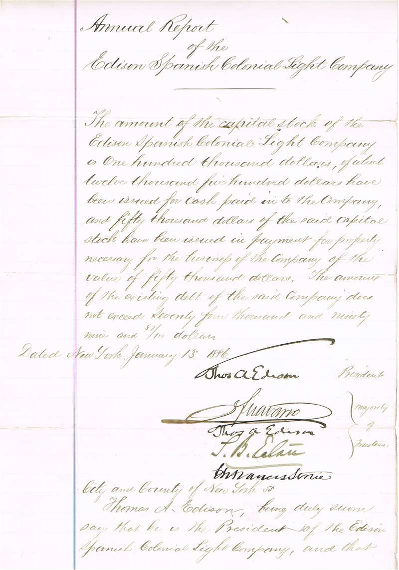 Thomas Edison Autographed Document