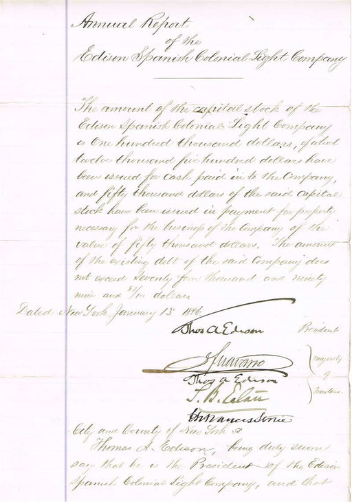 Thomas Edison Autographed Document