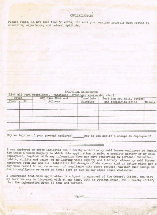 Buddy Holly Employment Application Form