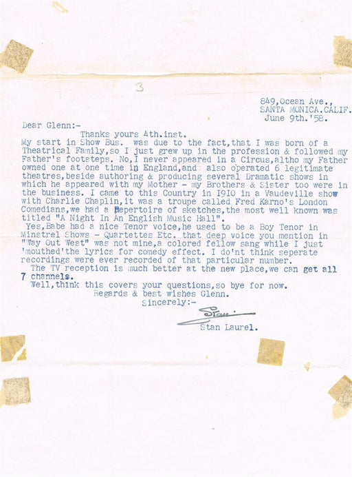 Stan Laurel Autographed Letter