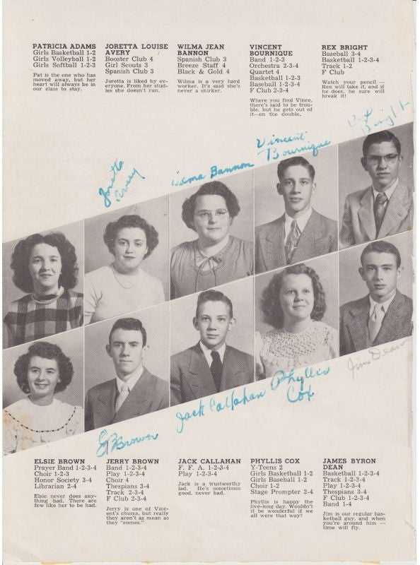 James Dean Signed Yearbook Page