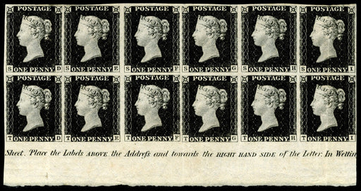 A magnificent mint block of 12 Penny Blacks