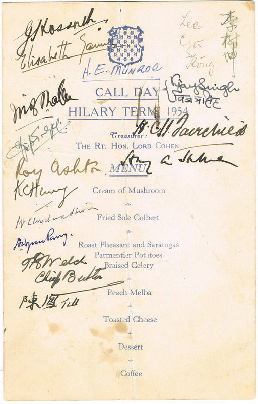 Margaret Thatcher signed menu