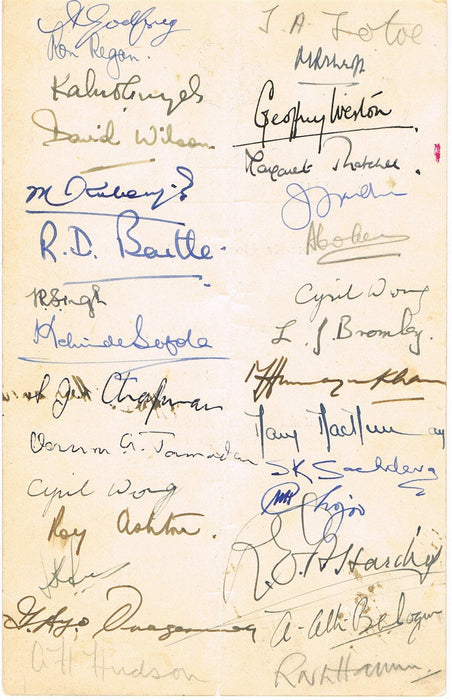 Margaret Thatcher signed menu