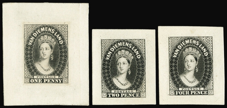 TASMANIA 1854 Perkins Bacon die proofs (SG14,15,17)