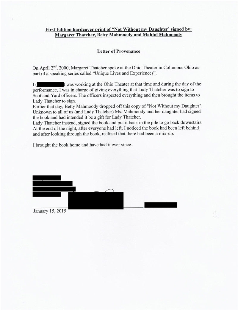 Margaret Thatcher signed book