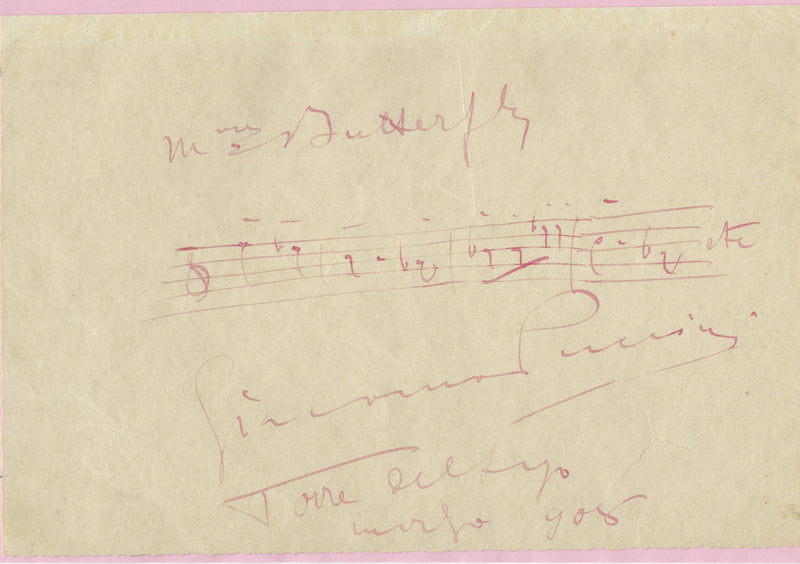 Puccini autographed music notation from Madam Butterfly