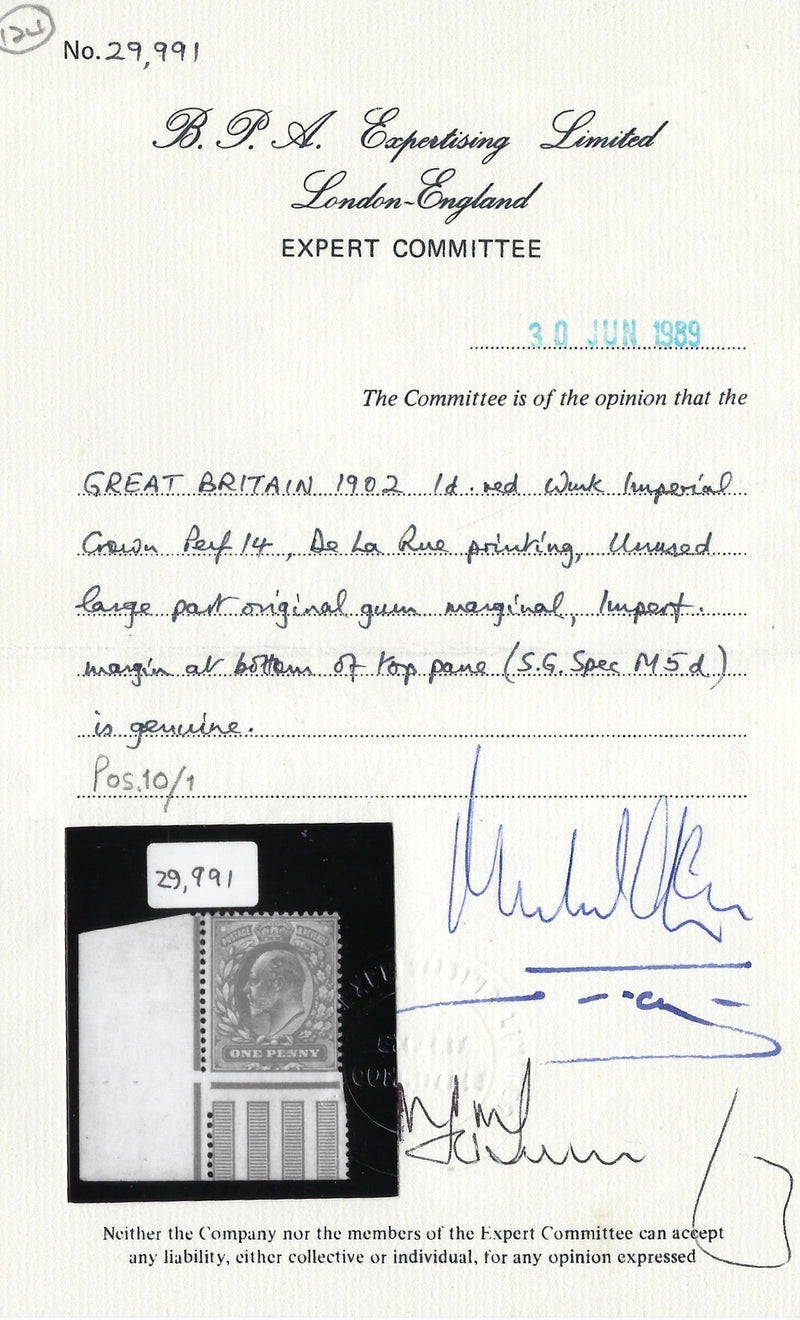 Great Britain 1902 1d Scarlet, SG219var