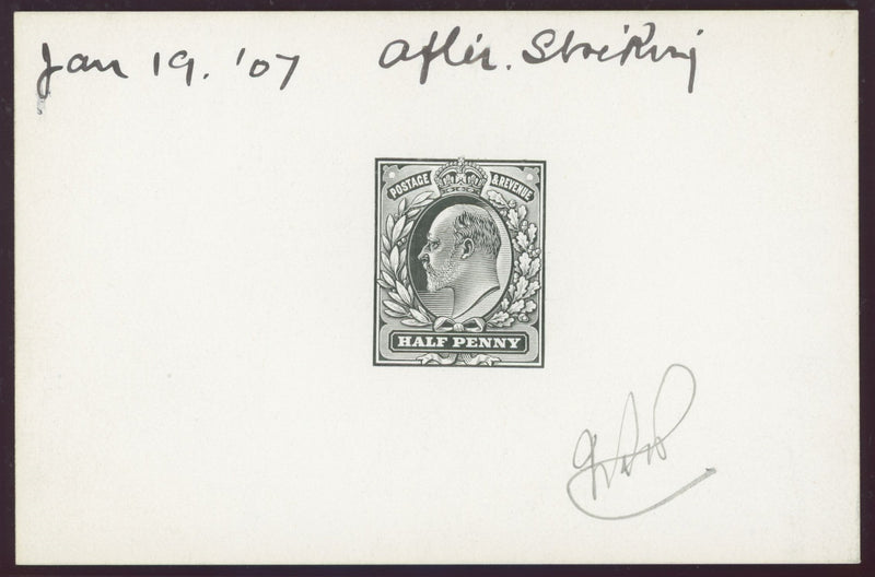 Great Britain 1907 ½d die proof, SG215var