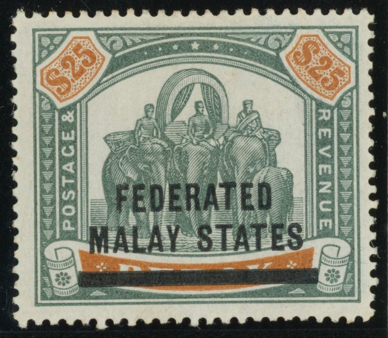 Malaya - Federated Malay States 1900 $25 green and orange, type 2 overprint on Perak, SG14
