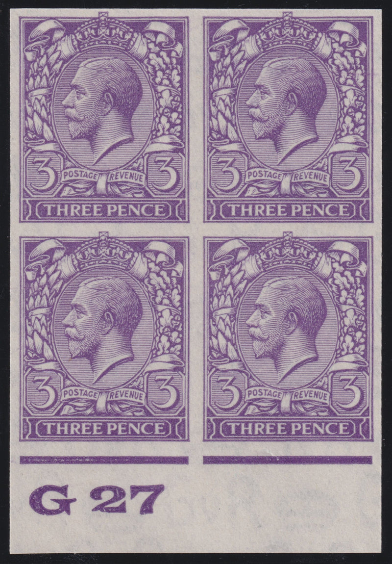 Great Britain 1927 3d violet (Waterlow printing) imprimaturs, SG423var