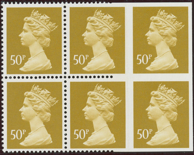 Great Britain 1992 50p ochre "Machin" (ACP/PVAD) error, SGX991ab