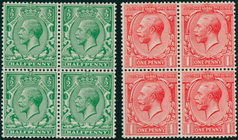 GREAT BRITAIN 1913 ½d Bright green & 1d dull scarlet (Wmk. Multiple cypher), SG397/8