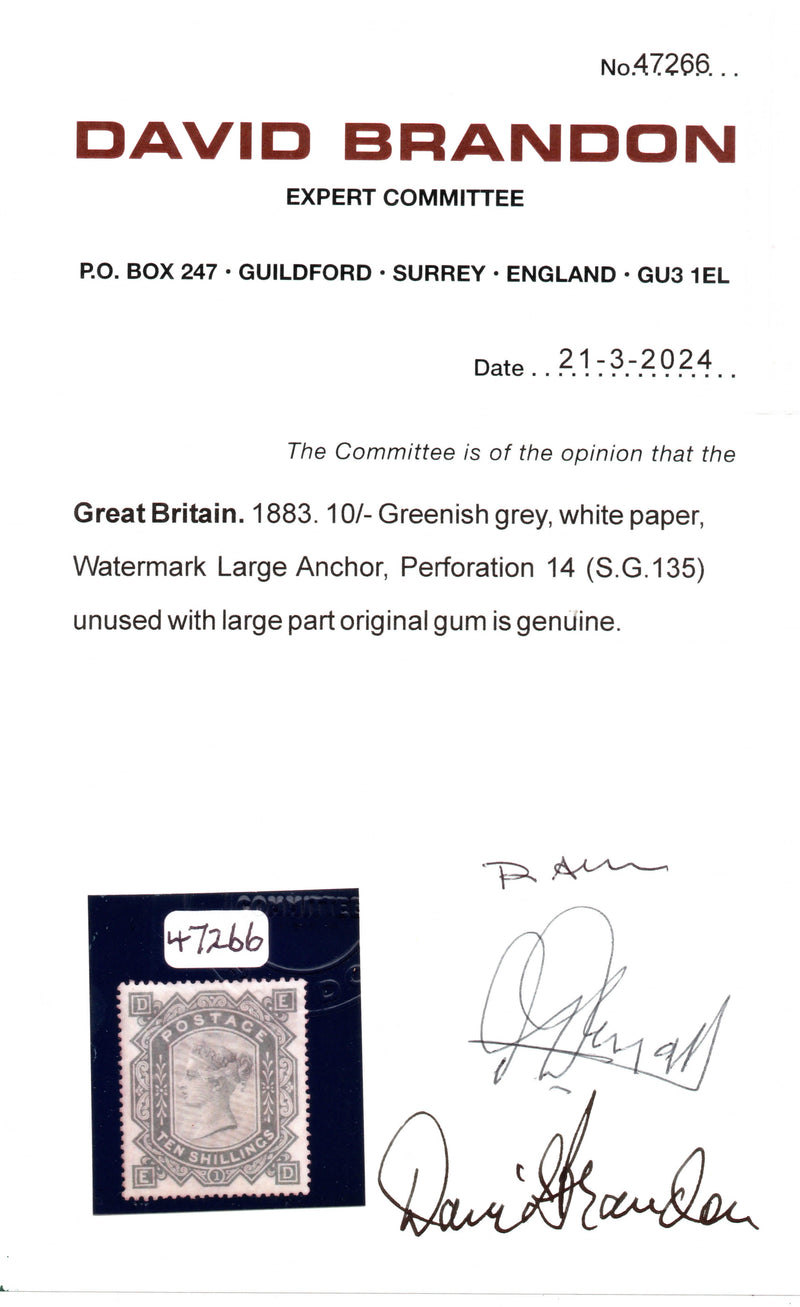 Great Britain 1883 10s greenish grey Plate 1, SG135