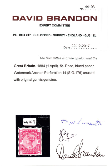 Great Britain 1884 5s rose, SG176