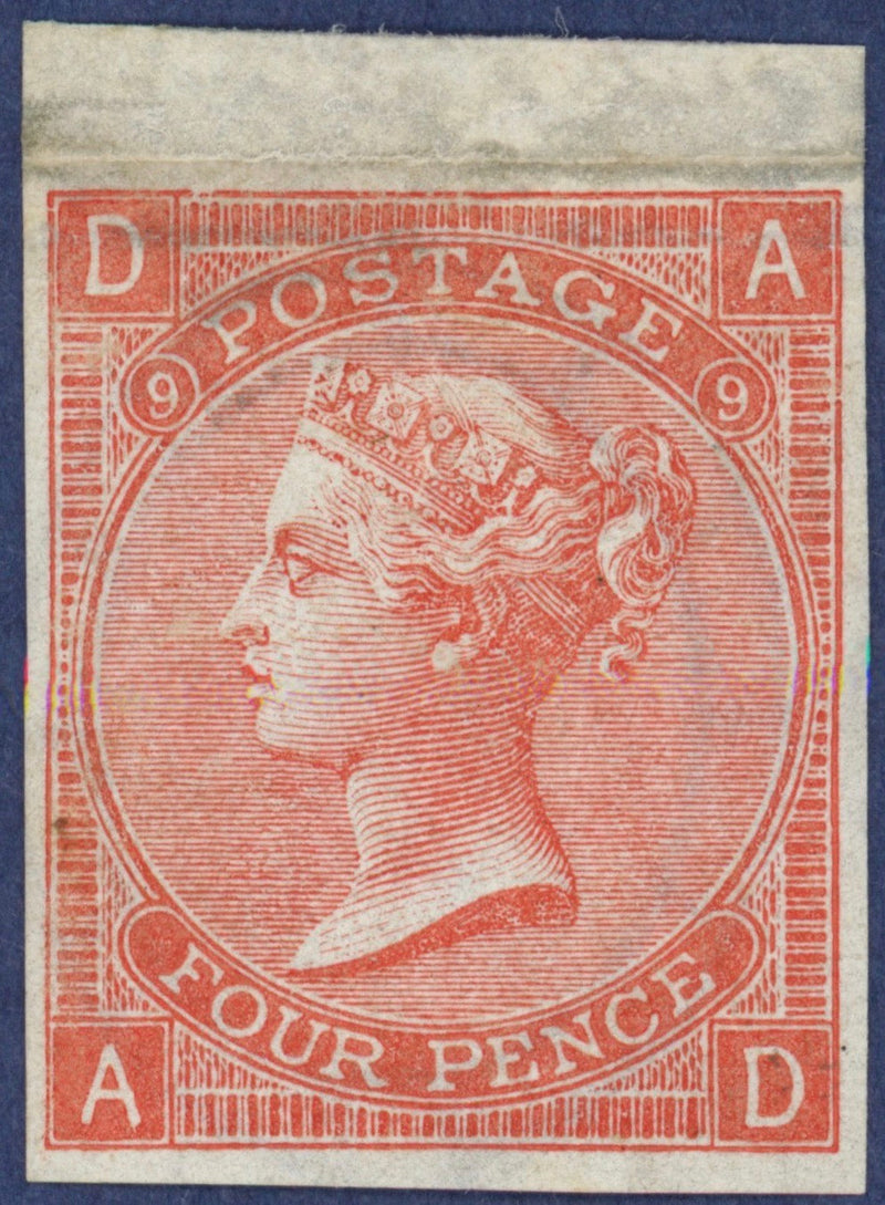 Great Britain 1867 4d vermillion, Plate 9 imprimatur, SG94var