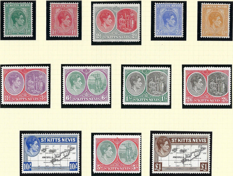 St. Kitts-Nevis 1938-50 1/2d to £1 black and brown, SG68a/77f