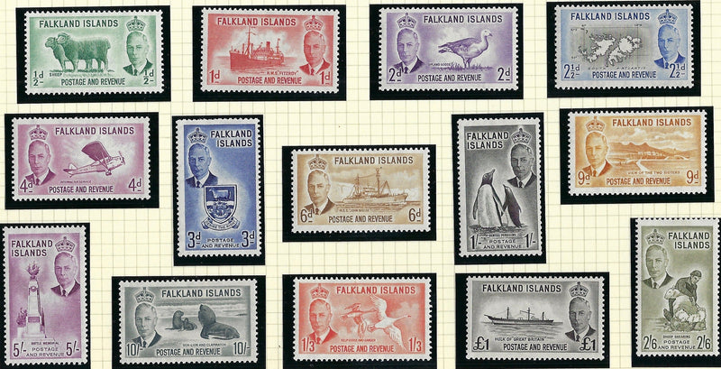 Falkland Islands 1952 (2 Jan) King George VI  set of 14, SG172/185.