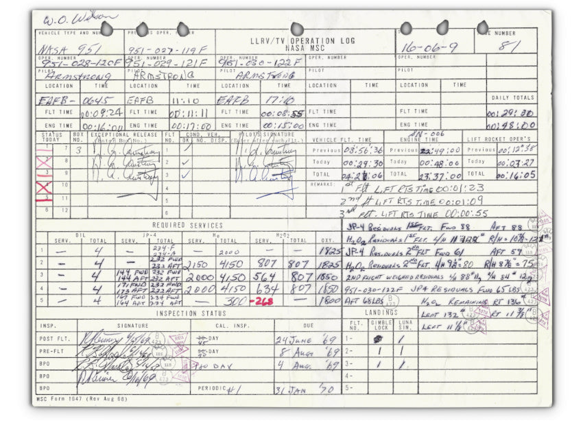 Photo inspiration: Visual Reference: Neil Armstrong Apollo 11 Nasa Flight Log Signed Six Times