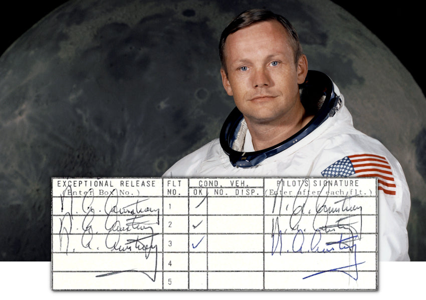 Neil Armstrong Apollo 11 NASA flight log signed six times