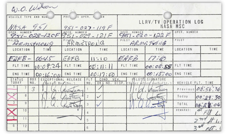 Neil Armstrong Apollo 11 NASA flight log signed six times
