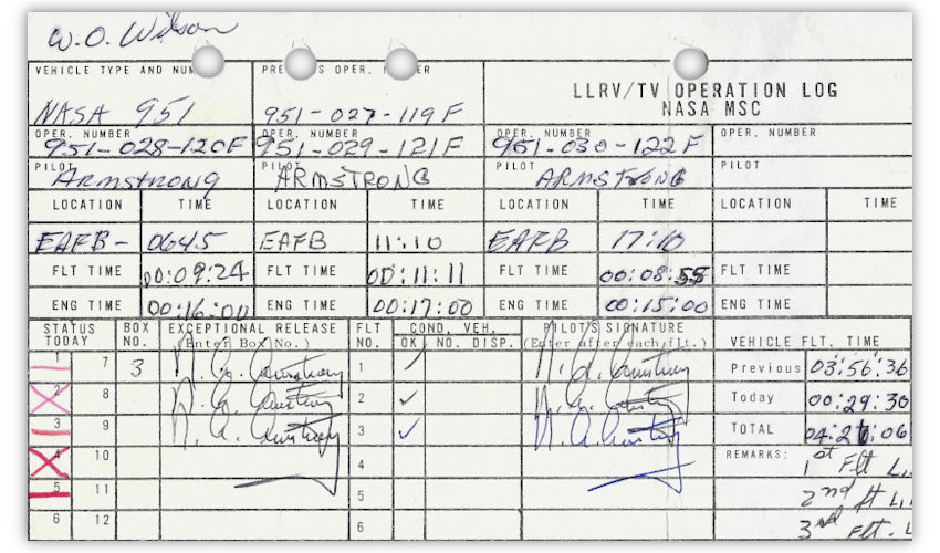 Neil Armstrong Apollo 11 NASA flight log signed six times