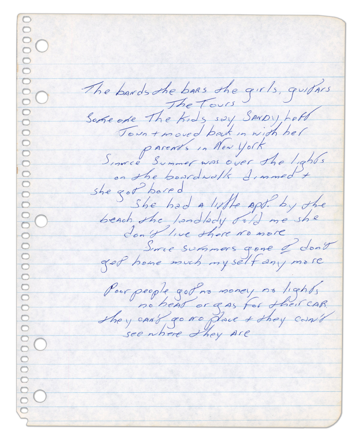 Bruce Springsteen handwritten song lyrics — JustCollecting