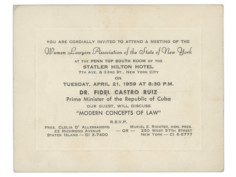 Fidel Castro signed invitation card