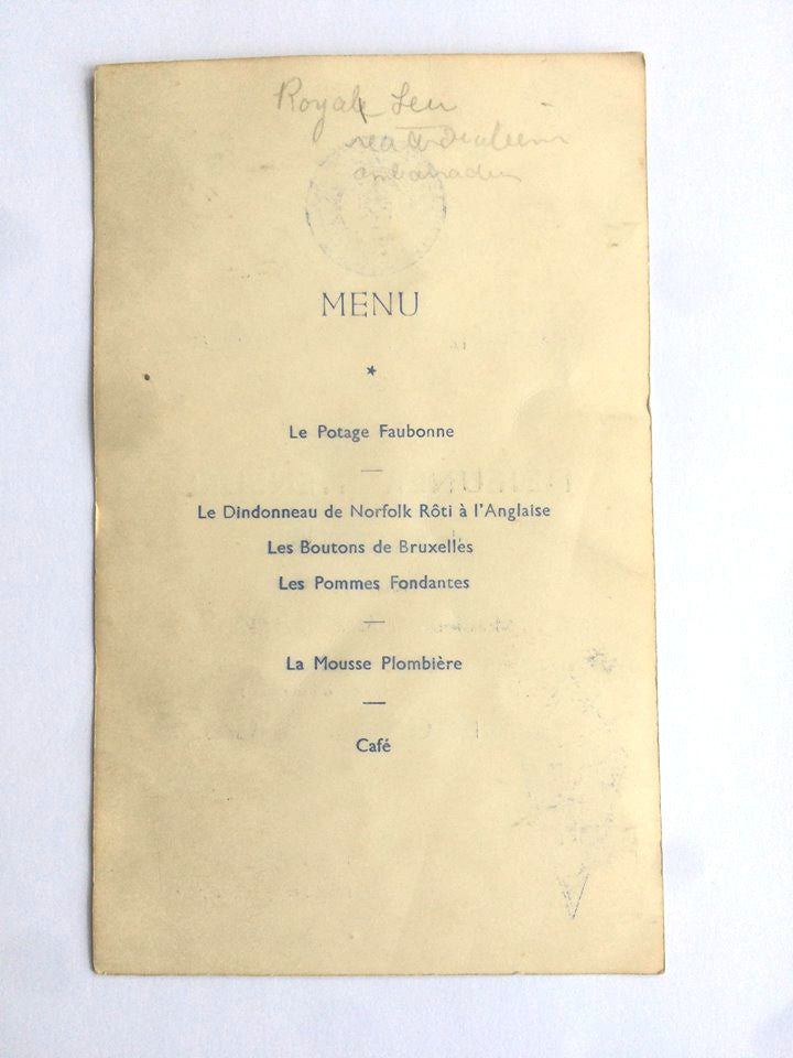 Charles De Gaulle signed WW2 menu