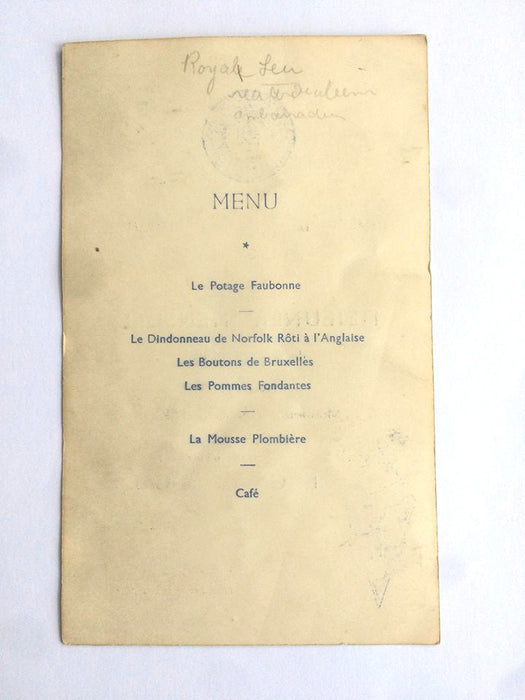 Charles De Gaulle signed WW2 menu