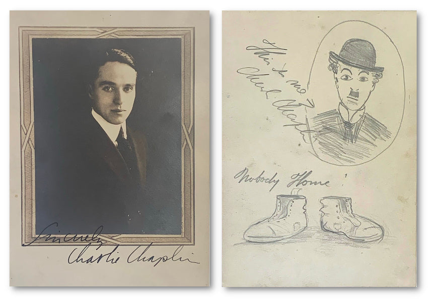 Charlie Chaplin signed self-portrait sketch