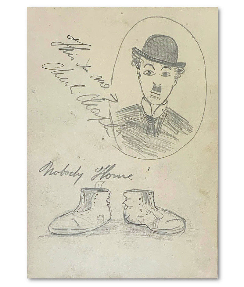 Charlie Chaplin signed self-portrait sketch