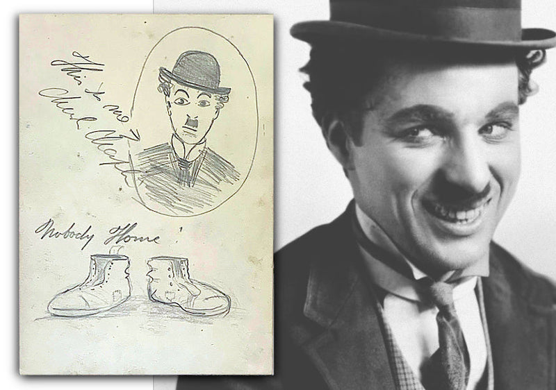 Charlie Chaplin signed self-portrait sketch