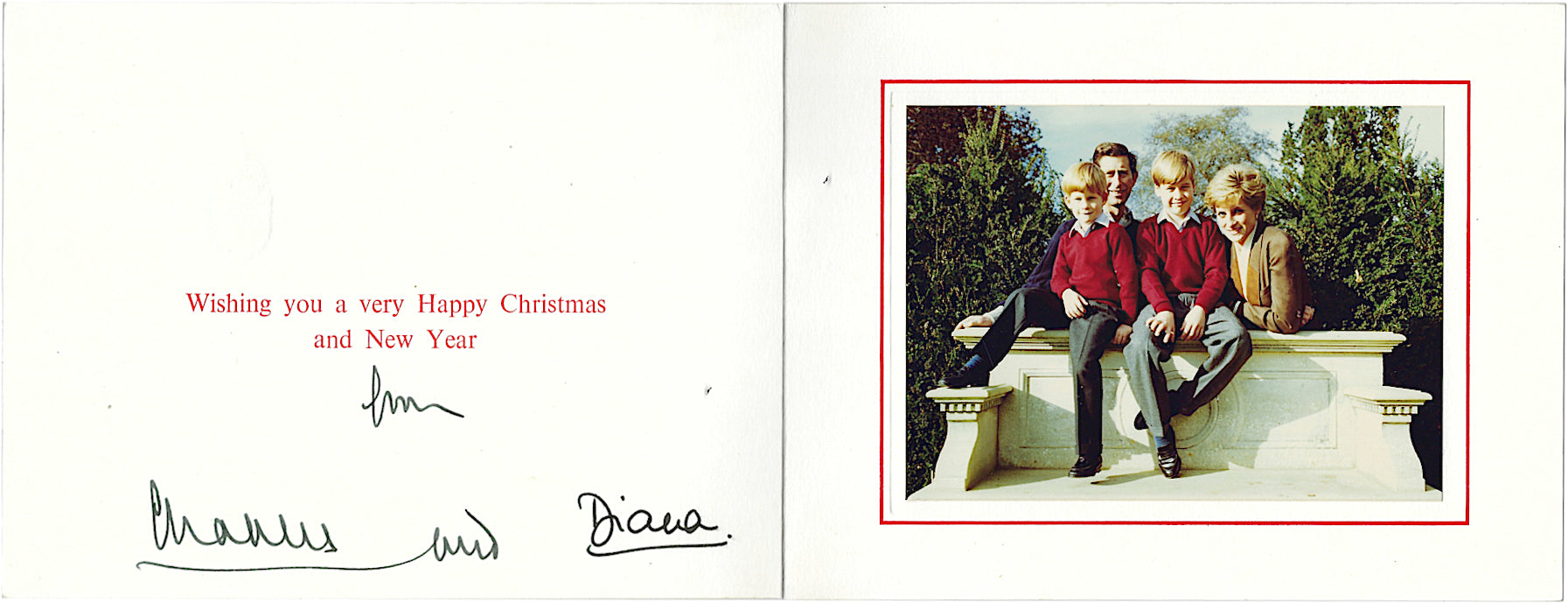 Prince Charles and Princess Diana signed 1990 Royal Christmas card