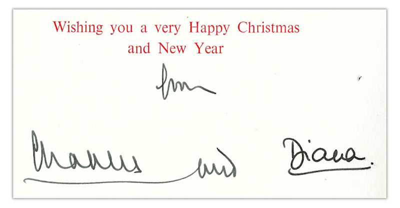 Prince Charles and Princess Diana signed 1990 Royal Christmas card