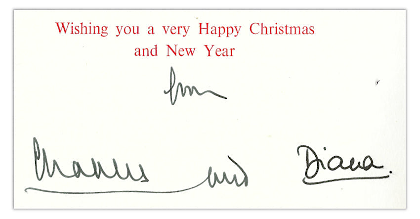 Prince Charles and Princess Diana signed 1990 Royal Christmas card