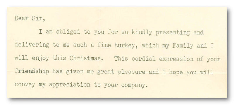 Winston Churchill signed Christmas turkey letter