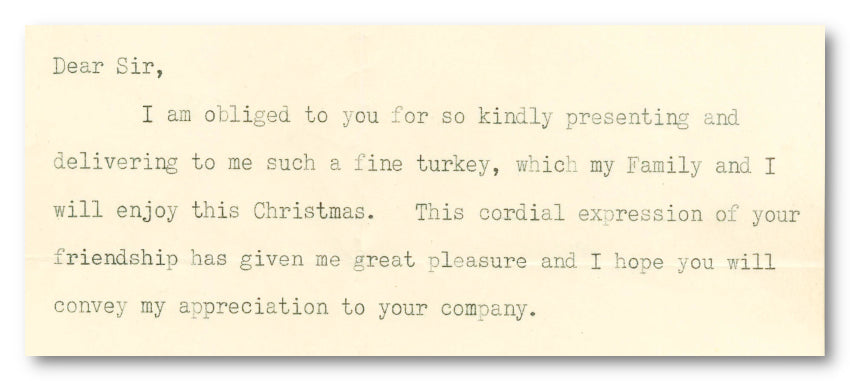 Winston Churchill signed Christmas turkey letter